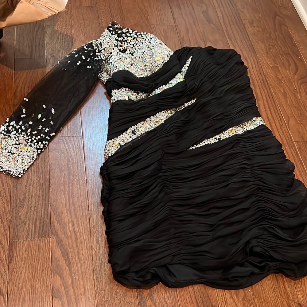 Black and silver one shoulder dress